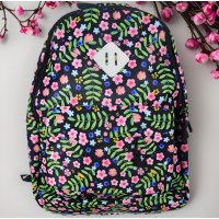 BP726 - Black Flora Canvas Backpack